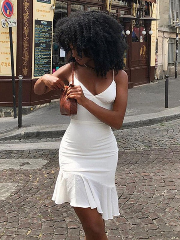 Vestidos cortos/mini sin mangas con escote en V fruncido de crepé elástico y corte tubo/columna